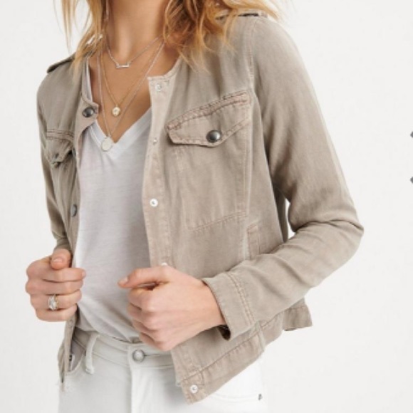 Lucky Brand Gray Linen Collarless 